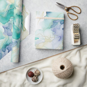Papel De Regalo Mint Aqua Blue Ink Marble