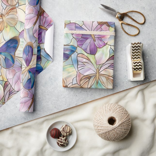 Papel De Regalo Mint Aqua Blue Purple Butterflies (Artesanía)