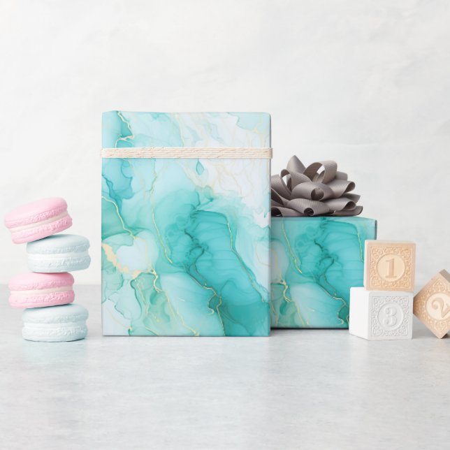 Papel De Regalo Mint Aqua Glam Elegant Gold Marble (Baby Shower)