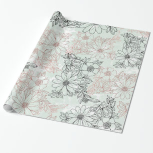 Papel De Regalo Mint Black moderno Rosa dorado mármol floral