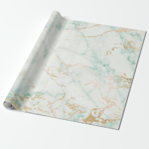Papel De Regalo Mint Blanco Mint Green Gold Glam Marble