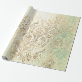 Papel De Regalo Mint Faux Gold Floral Cottage Grungy Damask
