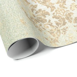Papel De Regalo Mint Faux Gold Floral Cottage Grungy Damask