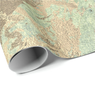 Papel De Regalo Mint Foxier Oro Mármol Luminoso Estroques Metálico