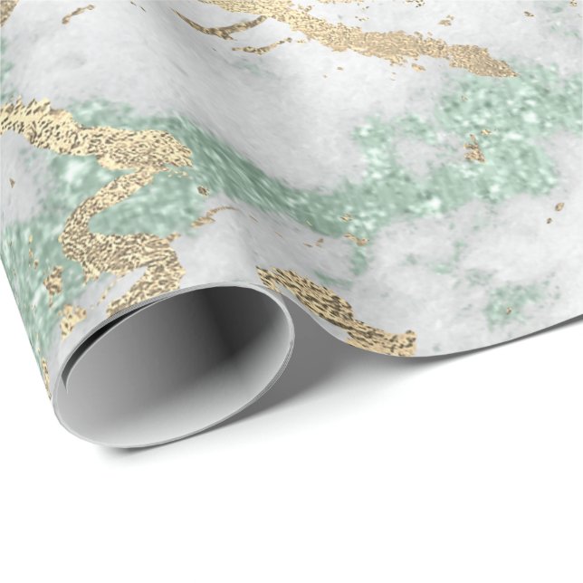 Papel De Regalo Mint Green Gray Foxier Gold Marble Metálico brilla (Esquina del rollo)
