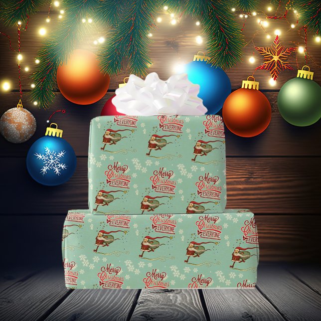 Papel De Regalo Mint Green Ice Skating Santa Claus (Subido por el creador)
