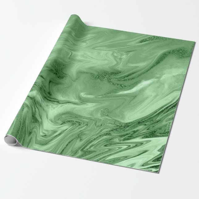 Papel De Regalo Mint Green Salvia Greenery Marble Molten Metalizad (Desenrollado)