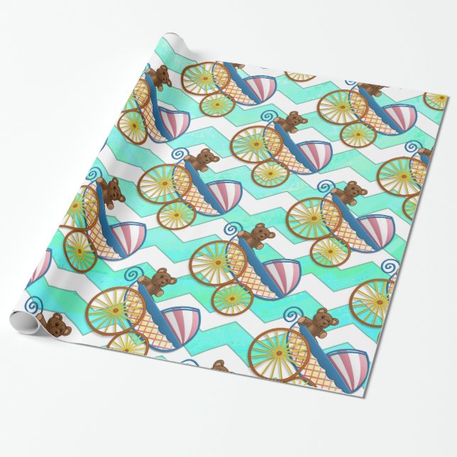 Papel De Regalo Mint Ice Blue Chevron Patteryn Baby (Desenrollado)