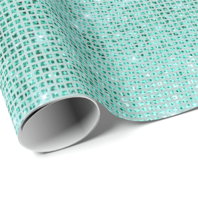 Papel De Regalo Mint Ocean Beach Aqua Sparkly Diamond Metallic (Esquina del rollo)