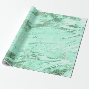 Papel De Regalo Mint Verde Gris Plata Marble Blanco Brillo brillan