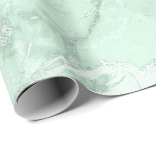 Papel De Regalo Mint Verde Gris Plata Pastel Mármol Molten Metaliz