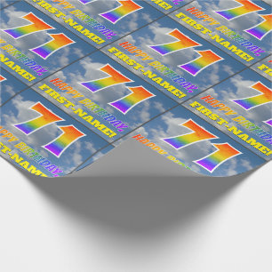 Papel De Regalo Mirada "71" del arco iris y "FELIZ CUMPLEAÑOS",