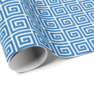 Papel De Regalo Mirada azul y blanca del diseño dominante griego 