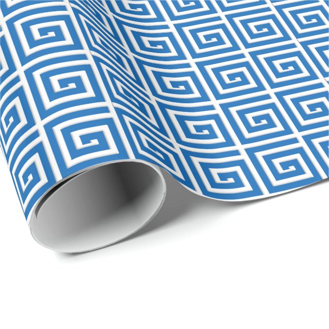 Papel De Regalo Mirada azul y blanca del diseño dominante griego - (Esquina del rollo)