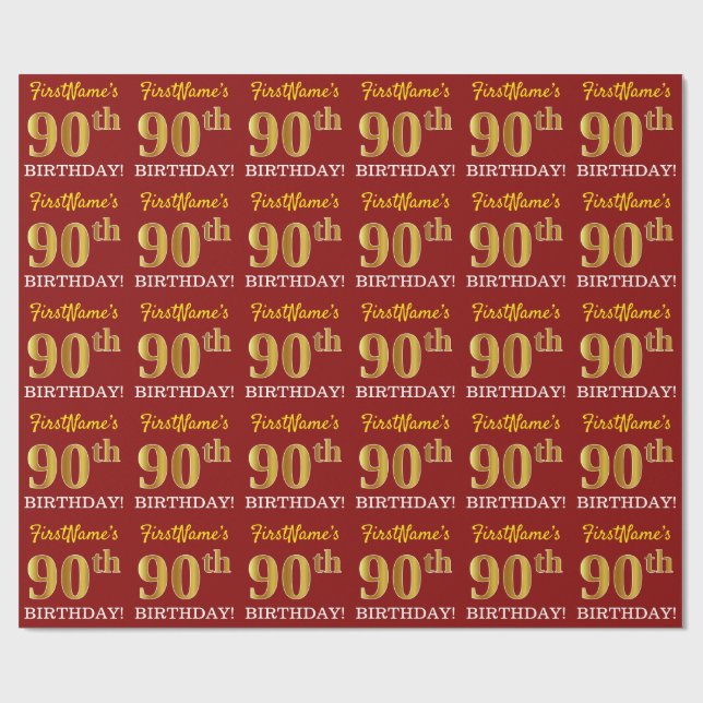 Papel De Regalo Mirada rojo, de imitación "90.o CUMPLEAÑOS " del (Superficie plana)
