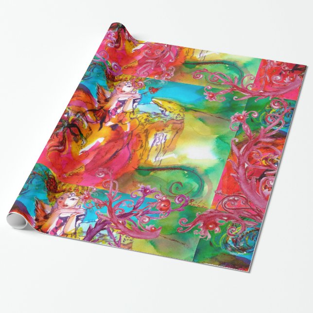 PAPEL DE REGALO MIRANDOLINA, PURPLE ROJO FLORAL (Desenrollado)