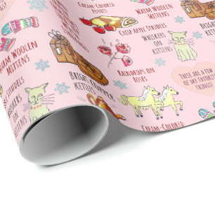 Papel De Regalo Mis cosas favoritas Navidad Retro Rosa Dibujadas a