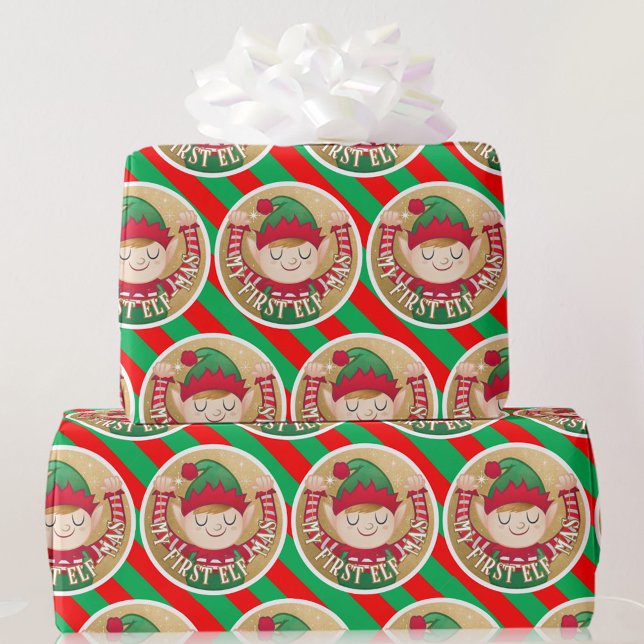 Papel De Regalo Mis primeros Navidades Elf-Mas rojos y verdes (Subido por el creador)