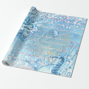 Papel De Regalo Mistical ocean dream marahorita medusa azul verde 