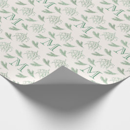 Papel De Regalo Mistletoe y pino con Navidades monográficos verde