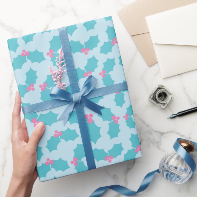 Papel De Regalo Mistletois turquesa escarpado Berries rosados Azul (Regalar)