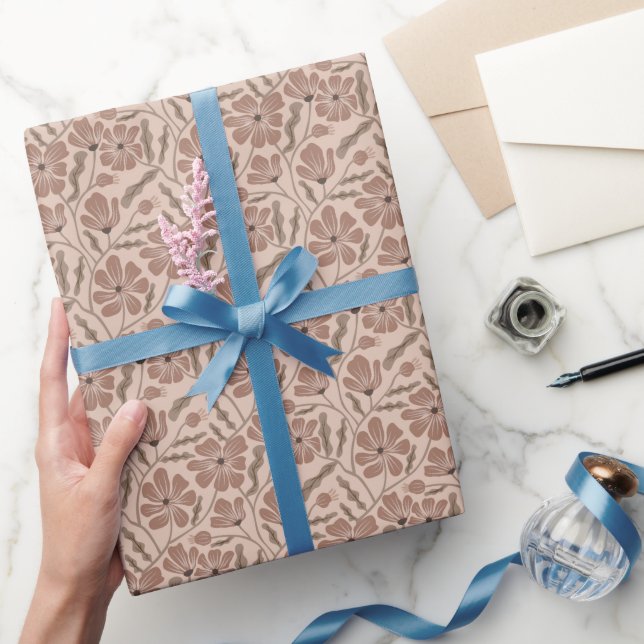 Papel De Regalo Mocha Boho Siglo Medio Patrón Floral Moderno (Regalar)
