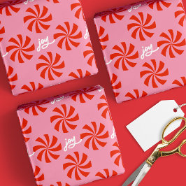 Papel De Regalo Mod Wavy PinWheels Navidades Retro Rojo Rosa