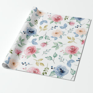Papel De Regalo Moda acuarela Flores Delicadas Patrón de follaje