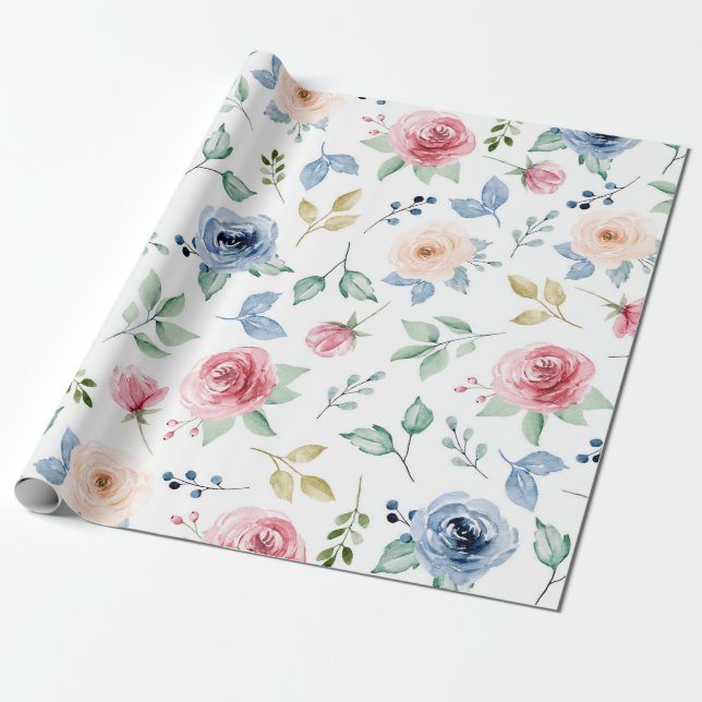 Papel De Regalo Moda acuarela Flores Delicadas Patrón de follaje (Desenrollado)