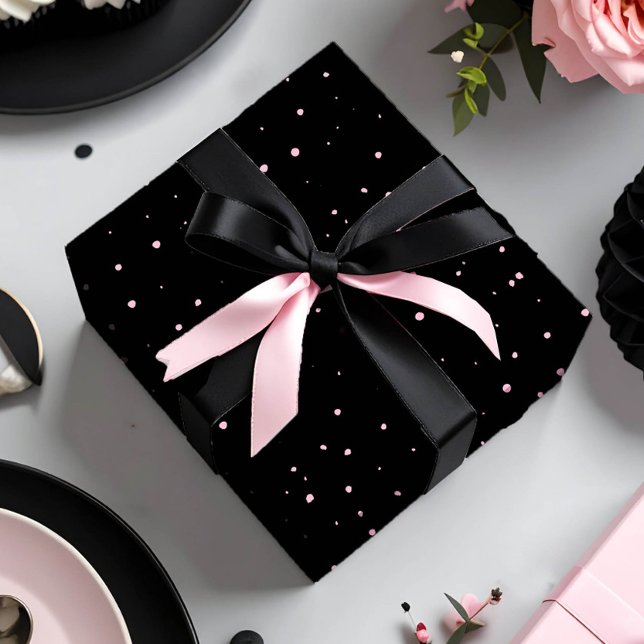 Papel De Regalo Moda aleatoria de puntos de polka rosados en negro (Subido por el creador)