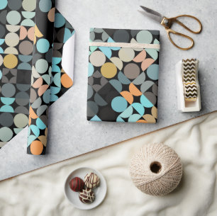 Papel De Regalo Moda Aqua Blue Rust Naranja Círculos Patrón de art