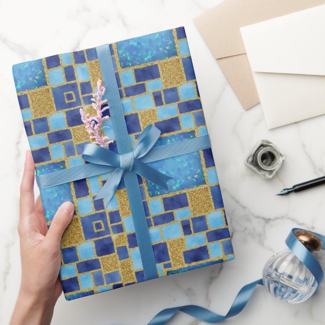 Papel De Regalo Moda azul acuarela Purpurina de Faux (Regalar)