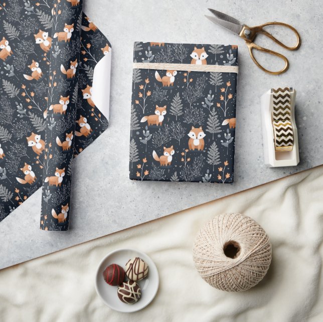 Papel De Regalo Moda azul marino y naranja de los animales de los  (Artesanía)