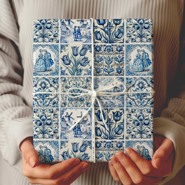 Papel De Regalo Moda Azul toile blanco de jouy Muñecas y flores (Subido por el creador)