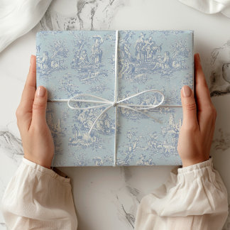 Papel De Regalo Moda azul vintage gris toile de jouy impreso