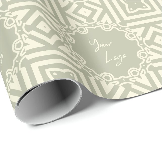 Papel De Regalo Moda Beige Sage Green Stripe Personalizado Busines (Esquina del rollo)