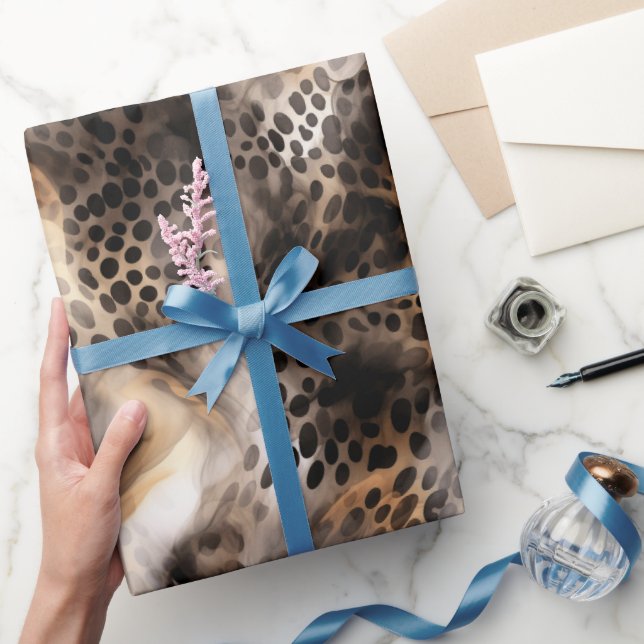 Papel De Regalo Moda Black Gold Cream Leopard Animal Print (Regalar)