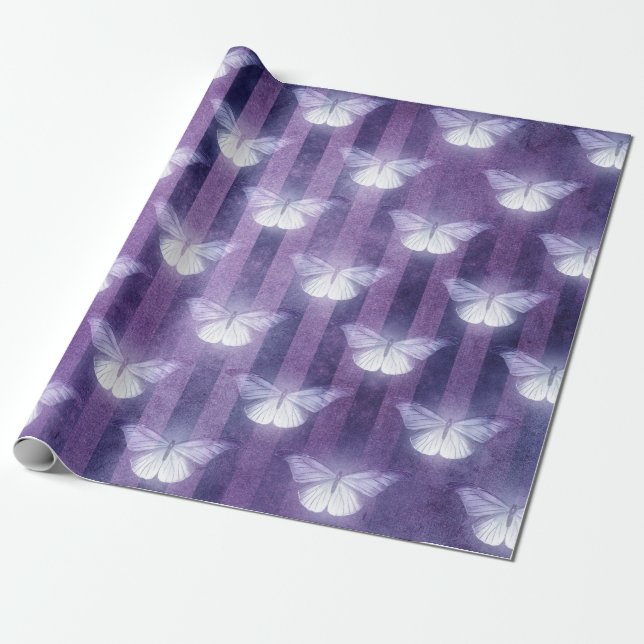 Papel De Regalo Moda blanco morado estriado patrón místico (Desenrollado)