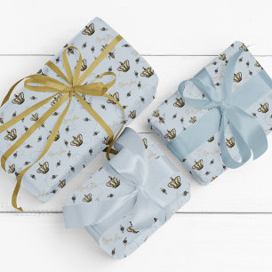 Papel De Regalo Moda Blue Royal Gold Crown Queen Bee
