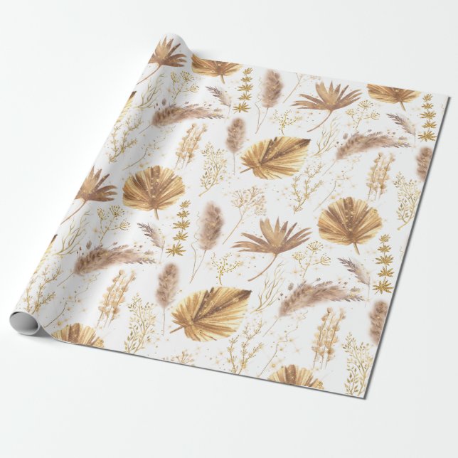 Papel De Regalo Moda Boho Pampas Palm de hierba deja Purpurina fal (Desenrollado)