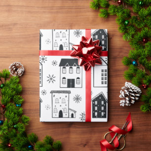 Papel De Regalo Moda Casas de copos de nieve blancos y negros