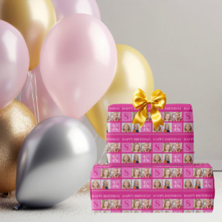 Papel De Regalo Moda Chica de cumpleaños de color rosa caliente Co