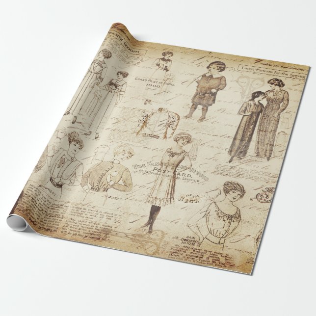 Papel De Regalo Moda Chica de la antigua dama de época (Desenrollado)