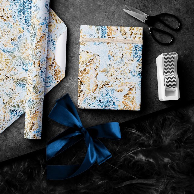 Papel De Regalo Moda costera | Azul y oro modernos bajo el mar (Subido por el creador)