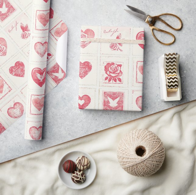 Papel De Regalo Moda Crema Rojo Valentine Corazón Amor (Artesanía)