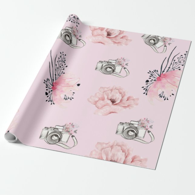 Papel De Regalo Moda de cámara con acuarela floral (Desenrollado)
