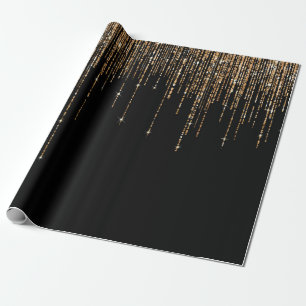 Papel De Regalo Moda de lujo Black Gold Sparkly Purpurina Fringe