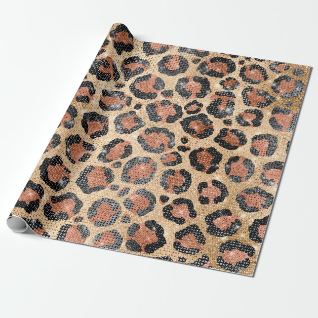 Papel De Regalo Moda de lujo Impresión de animales de leopardo neg (Desenrollado)