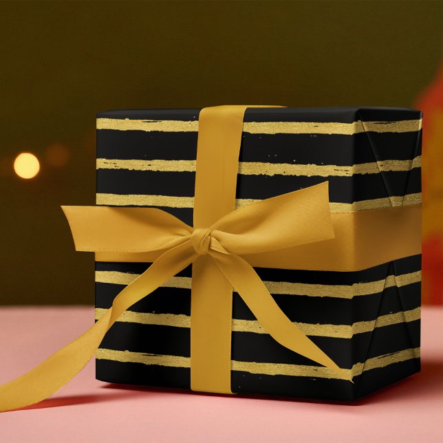 Papel De Regalo Moda de lujo rayado negro y oro (Subido por el creador)