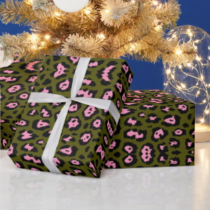 Papel De Regalo Moda de moda verde oliva rosa con estampado de leo